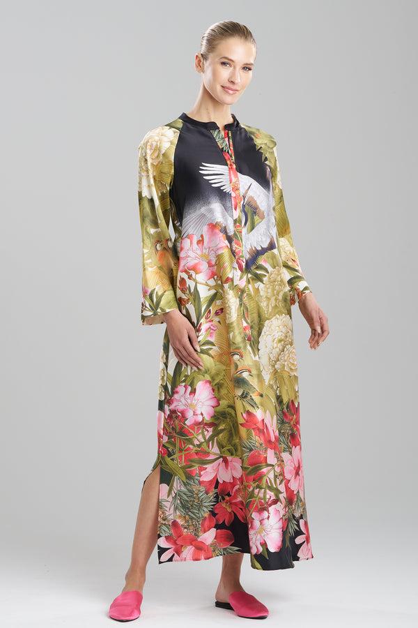 Natori Crane Zip Caftan Black Multi