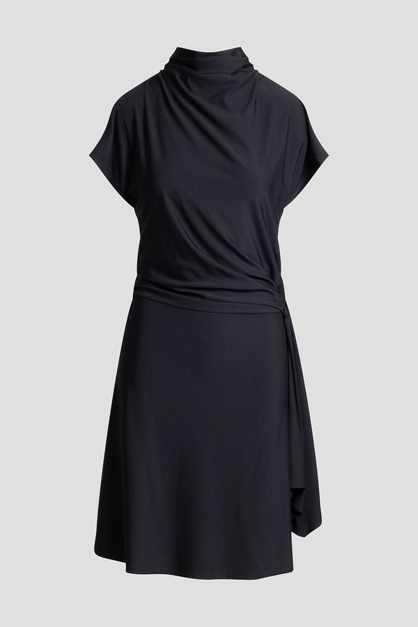 Natori Crepe Knit Cascade Dress Black