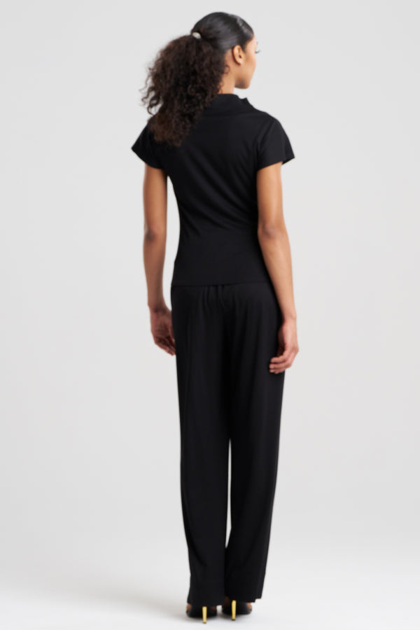 Natori Crepe Knit Drape Top Black