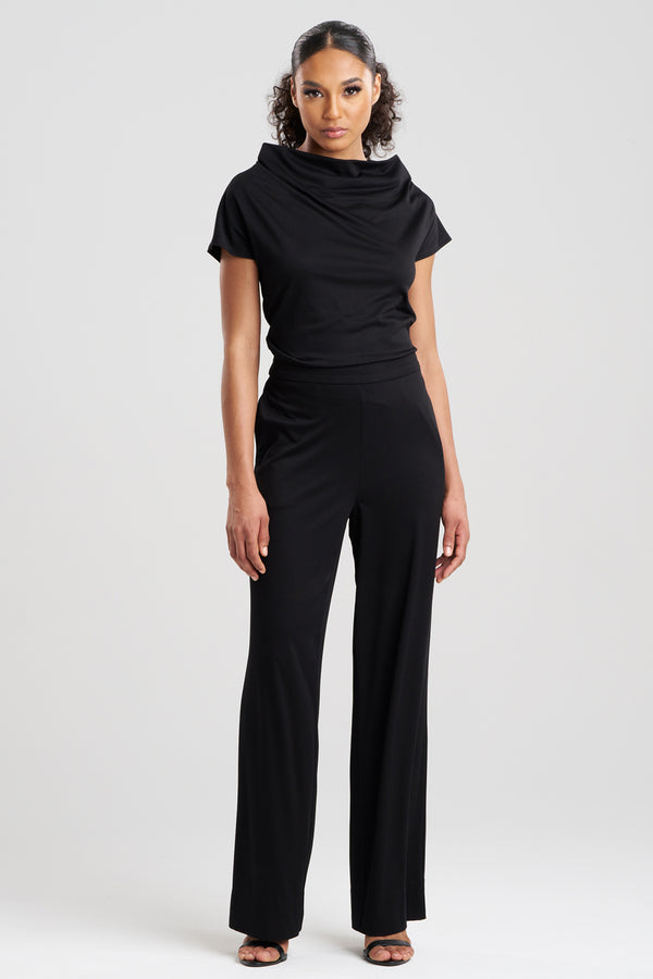 natori Crepe Knit Wide Pull On Pants Black