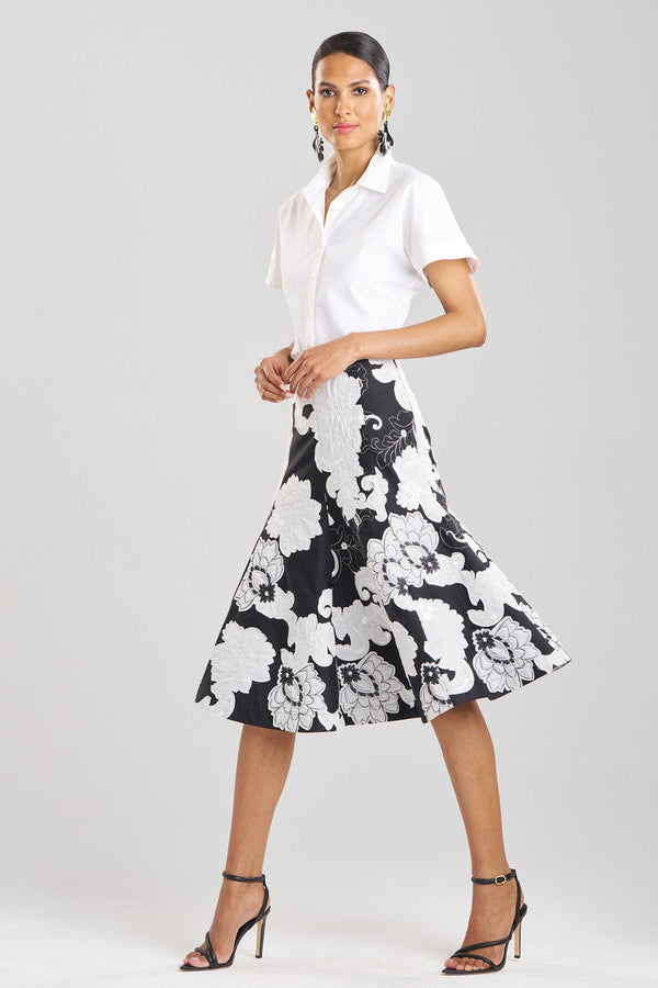Natori Cressida Applique Flair Skirt Black Cream