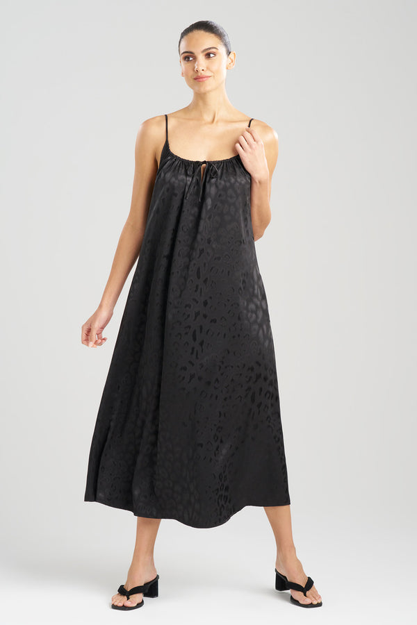 natori Decadence Tie Front Slip Dress Black