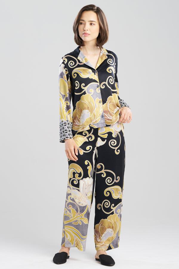 Natori Deco Printed Charmeuse Notch PJ Black/Gold