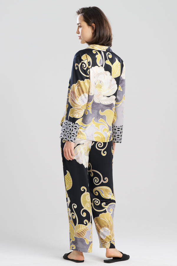 Natori Deco Printed Charmeuse Notch PJ Black/Gold