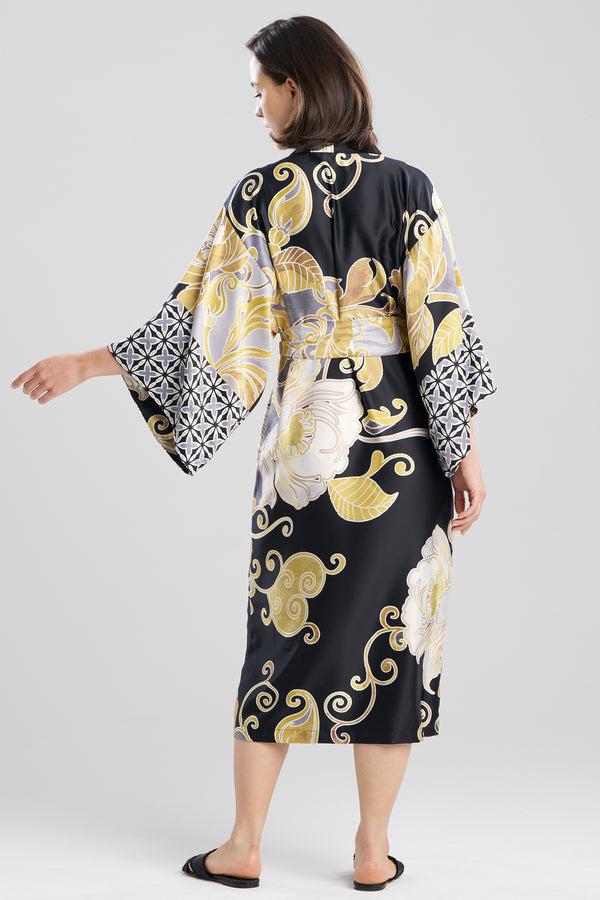 Natori Deco Printed Charmeuse Robe Black/Gold