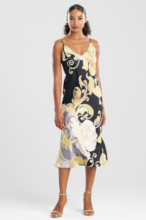 natori Deco Printed Charmeuse Slip Black/Gold