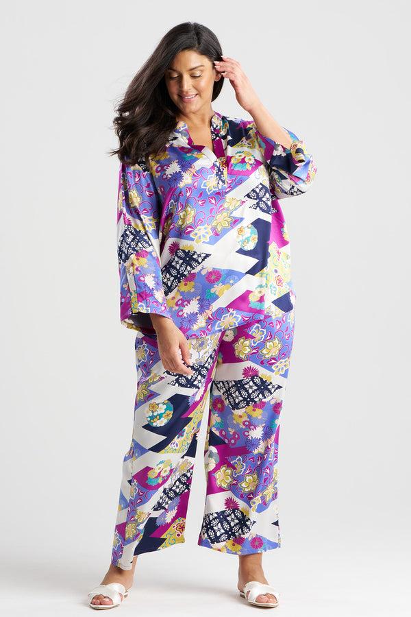Natori Deco Satin Long Sleeve PJ Magenta