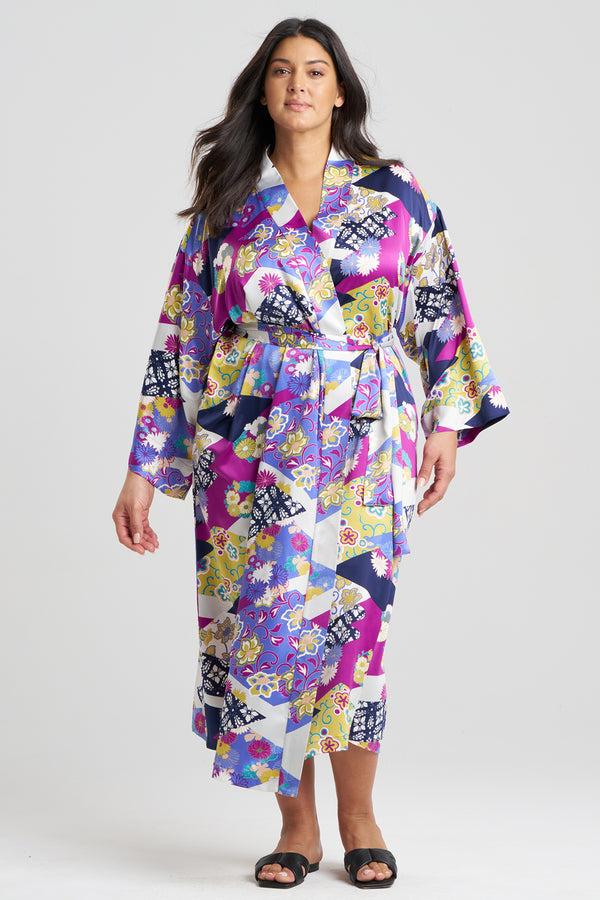 Natori Deco Satin Robe Magenta