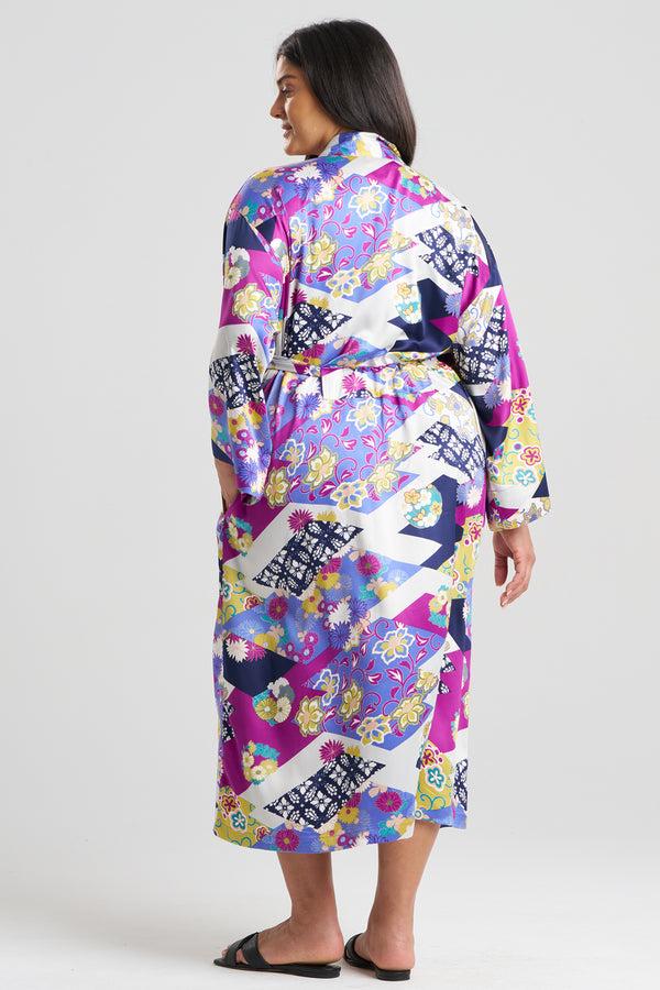 Natori Deco Satin Robe Magenta