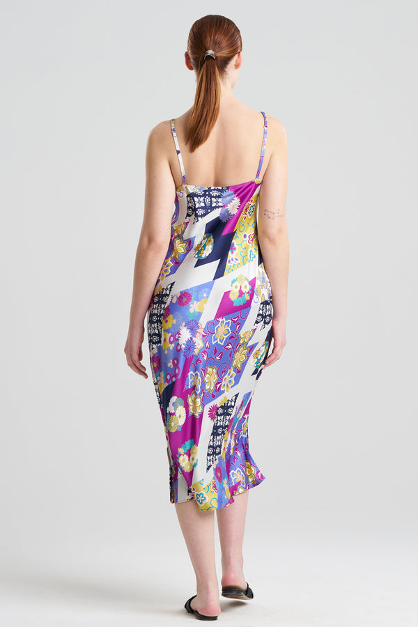 Natori Deco Satin Scoop Neck Slip Dress Magenta