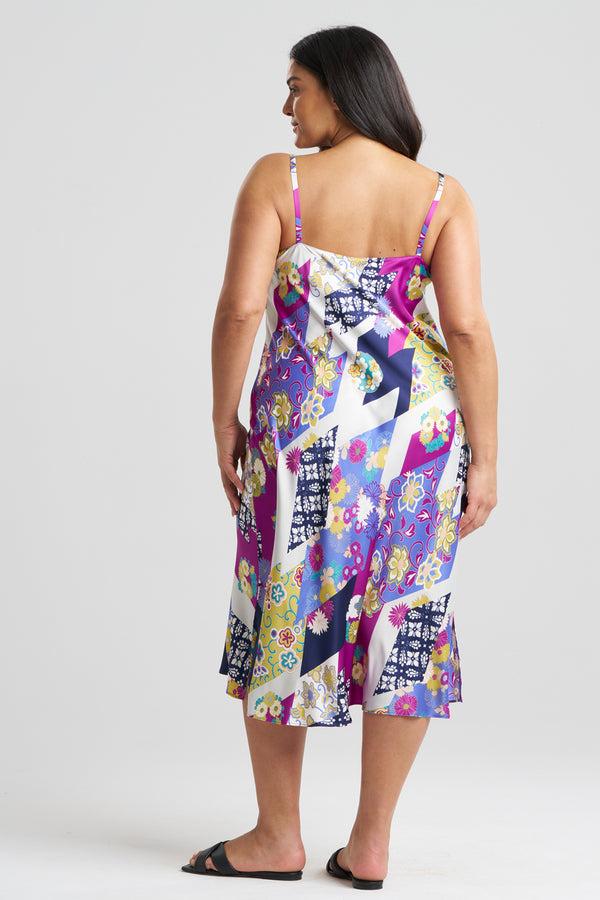 Natori Deco Satin Scoop Neck Slip Dress Magenta