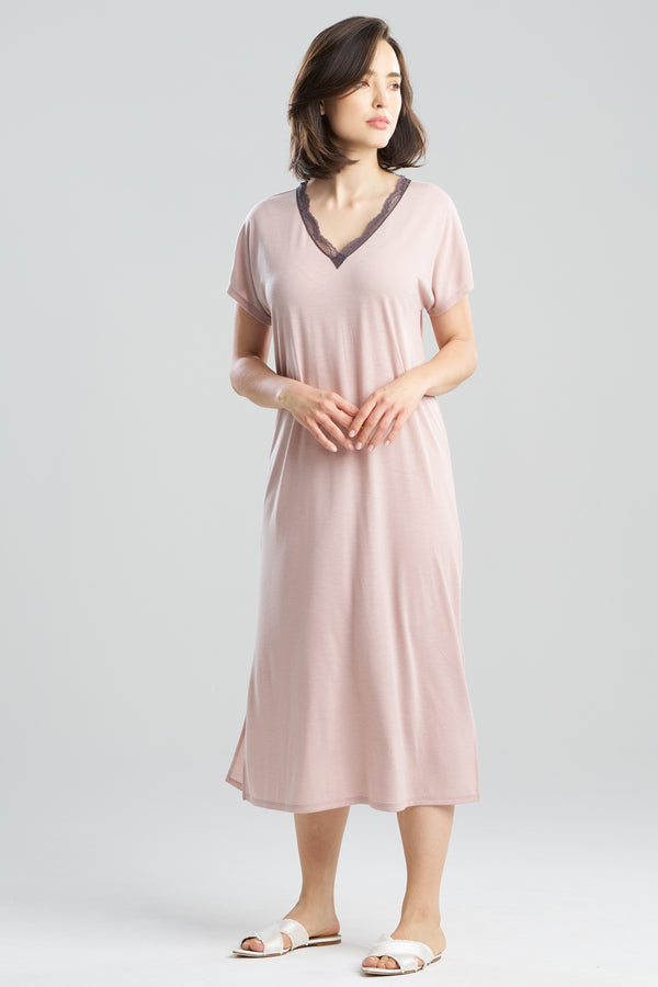 natori Dhalia Knit Jersey Lace Lounger Pale Pink