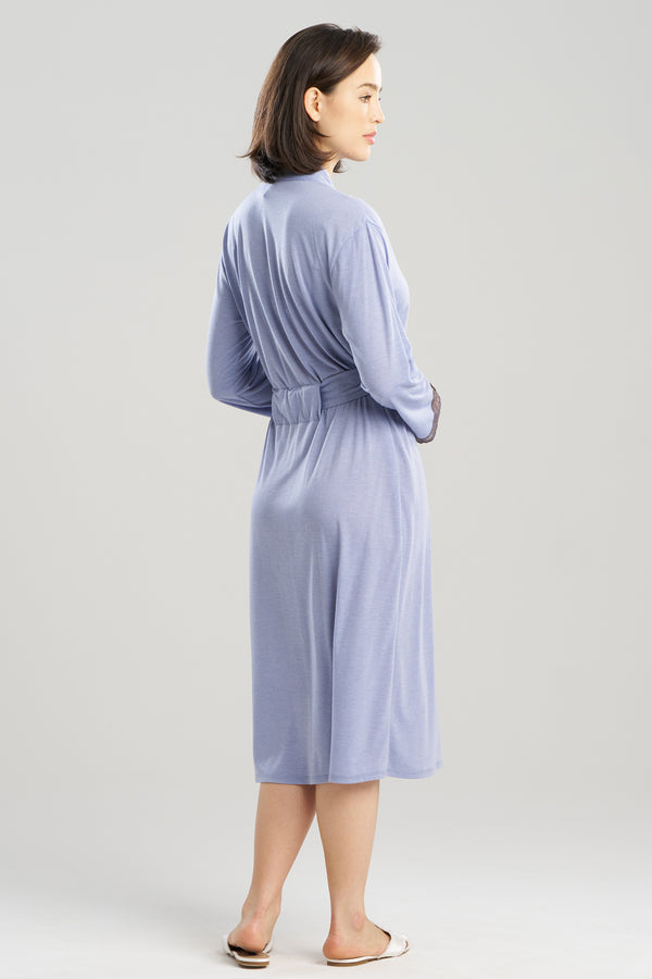 Natori Dhalia Knit Jersey Lace Robe Blue Haze
