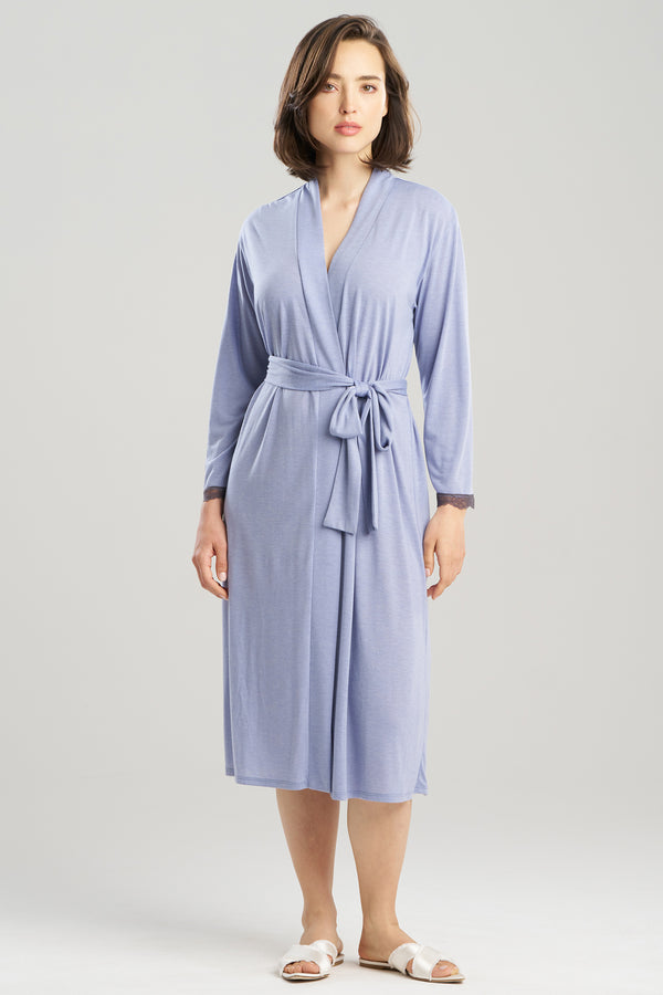 natori Dhalia Knit Jersey Lace Robe Blue Haze