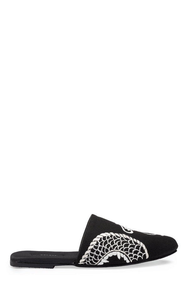 Natori Dragon Embroidered Felt Slide Black