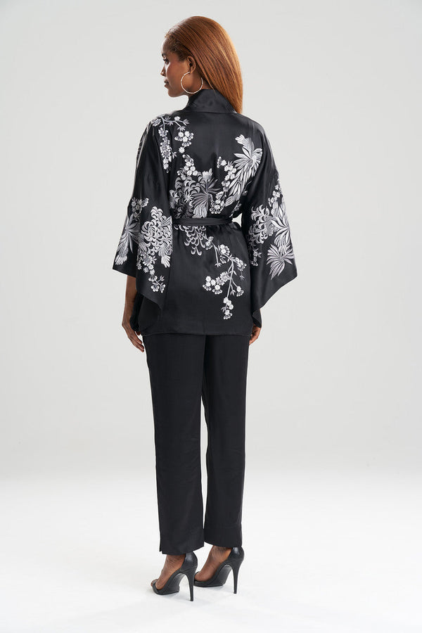 Natori Dragon Embroidery Silk Wrap Black
