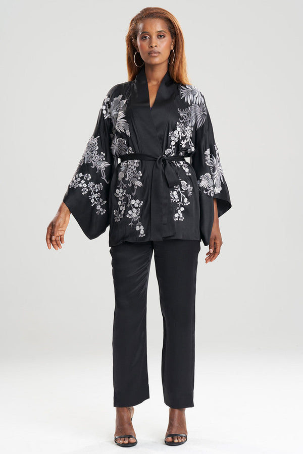 natori Dragon Embroidery Silk Wrap Black
