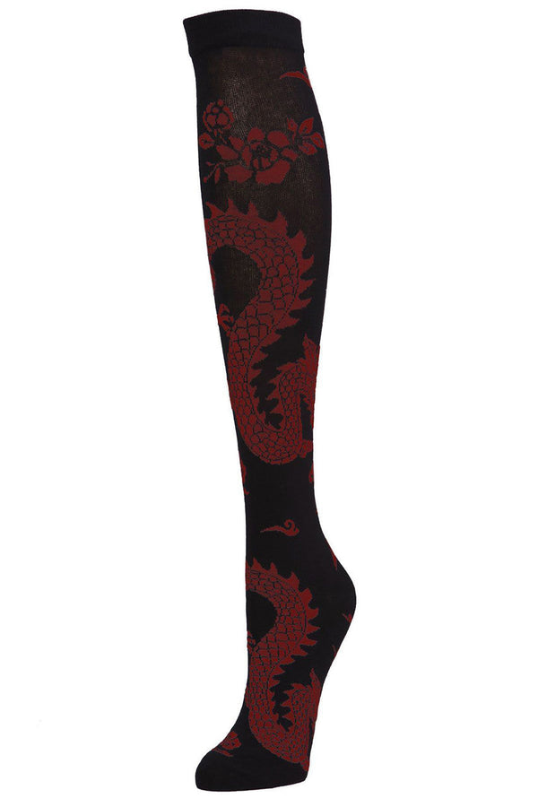 natori Dragon Knee High Socks Black/Rhubarb