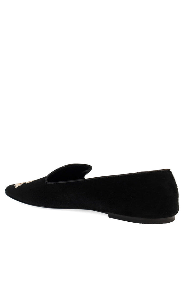 Natori Edda Suede Embroidered Loafer Black