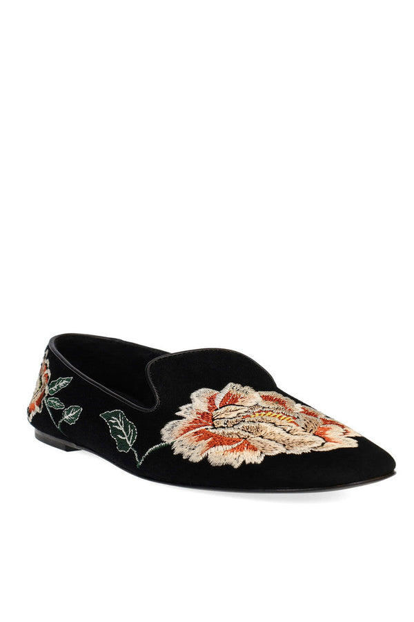 Natori Edda Suede Embroidered Loafer Black