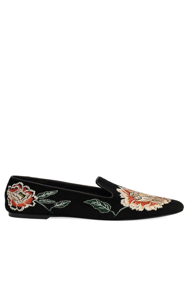 Natori Edda Suede Embroidered Loafer Black