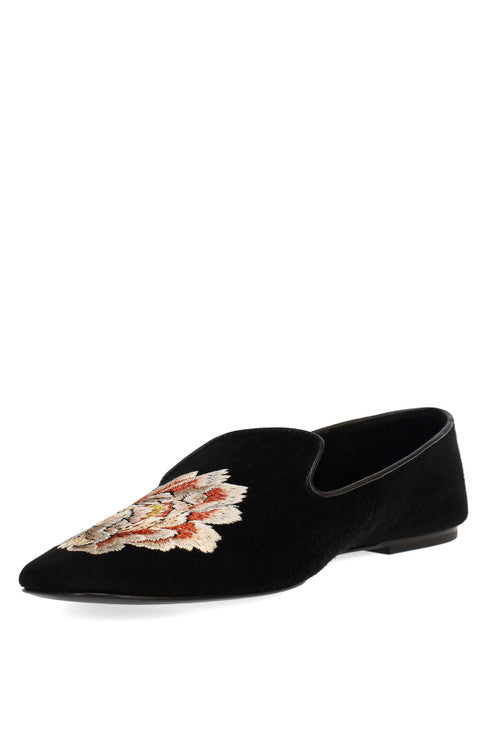 natori Edda Suede Embroidered Loafer Black