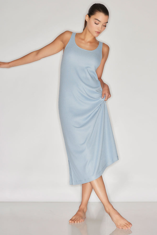 natori Eden Rib Knit Dream Slip Dress Blue Sky