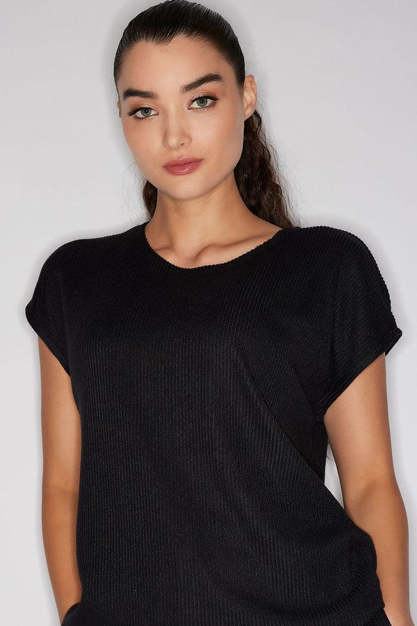 Natori Eden Rib Knit Everywhere Top Black