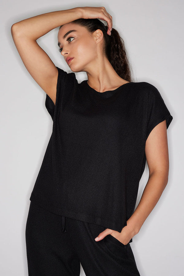 natori Eden Rib Knit Everywhere Top Black