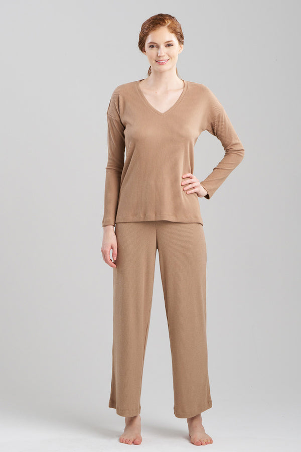 Natori Eden Rib Knit Everywhere V-Neck Top Latte