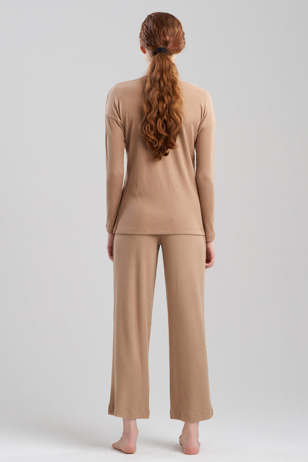 Natori Eden Rib Knit Everywhere V-Neck Top Latte