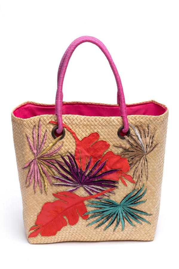 natori El Nido Embroidered Tote Bag Natural