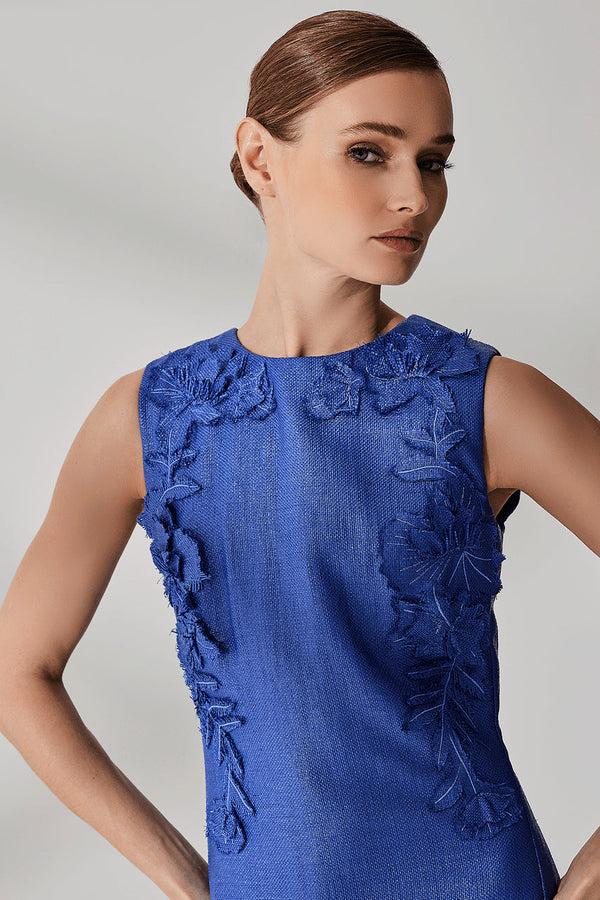 Natori Embellished Raffia Sheath Dress Blue