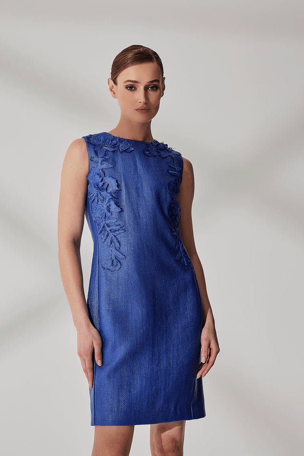 natori Embellished Raffia Sheath Dress Blue