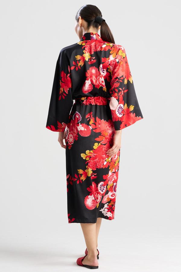 Natori Empress Printed Satin Robe Black