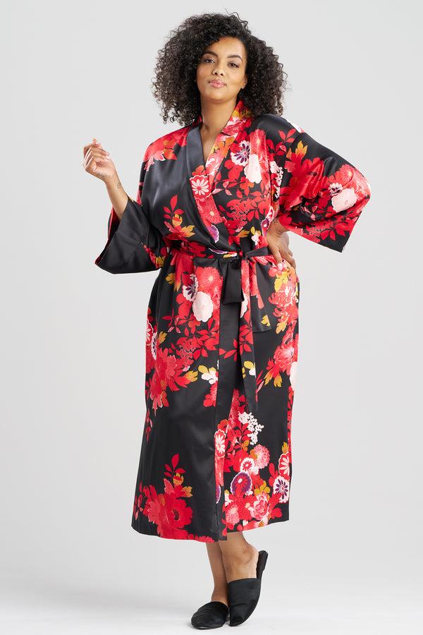 Natori Empress Printed Satin Robe Black