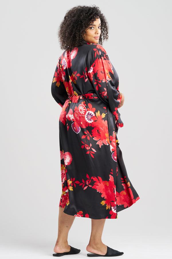 Natori Empress Printed Satin Robe Black