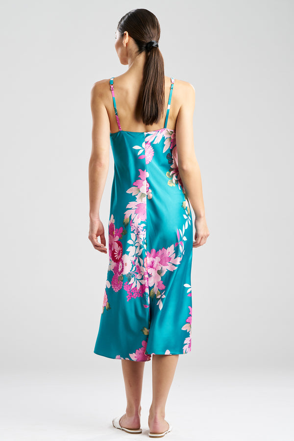 Natori Empress Printed Satin Slip Dress Green