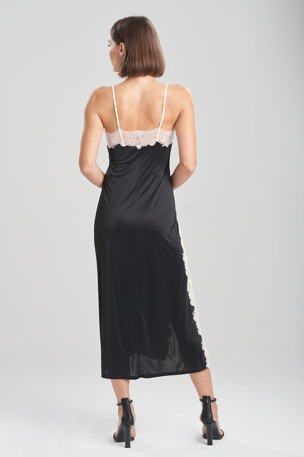 Natori Enchant Lace Slit Slip Dress Black