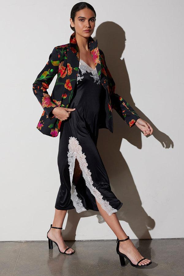 Natori Enchant Lace Slit Slip Dress Black