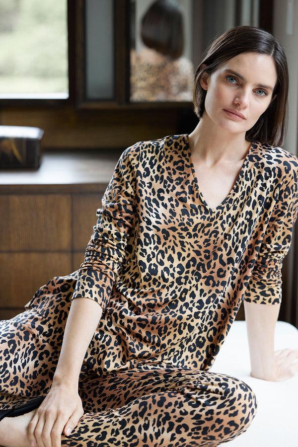 natori Exotic Animal Cozy Knit V-Neck PJ Natural