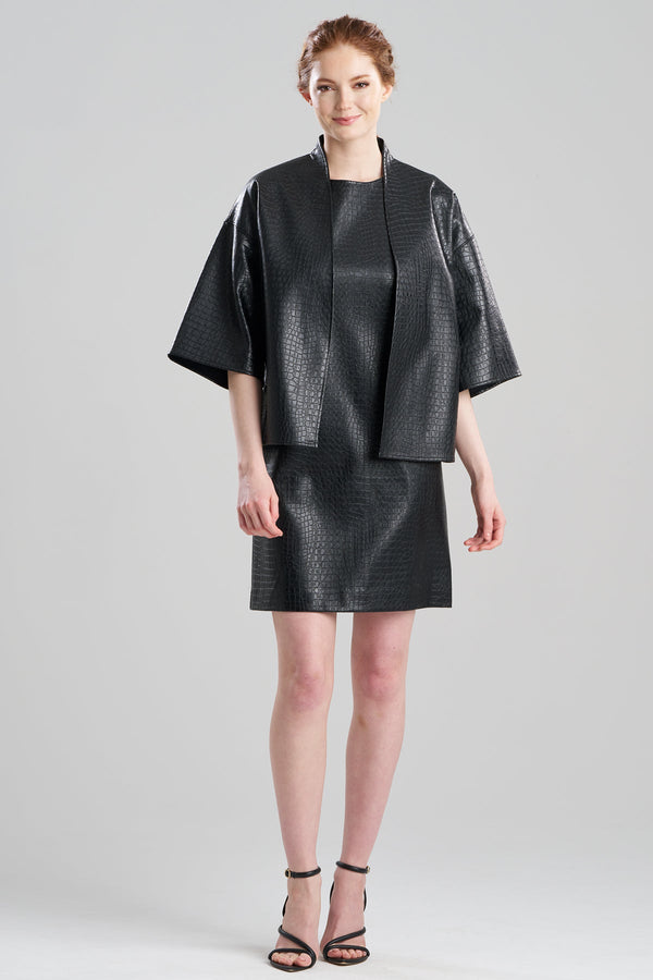 Natori Faux Croc Leather Kimono Jacket Black