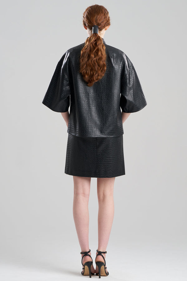 Natori Faux Croc Leather Kimono Jacket Black