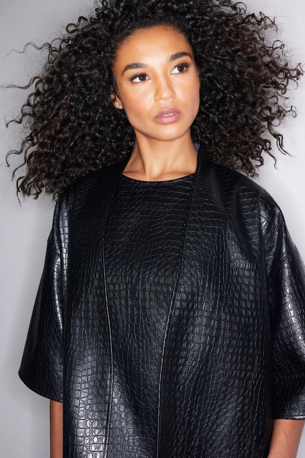 Natori Faux Croc Leather Kimono Jacket Black