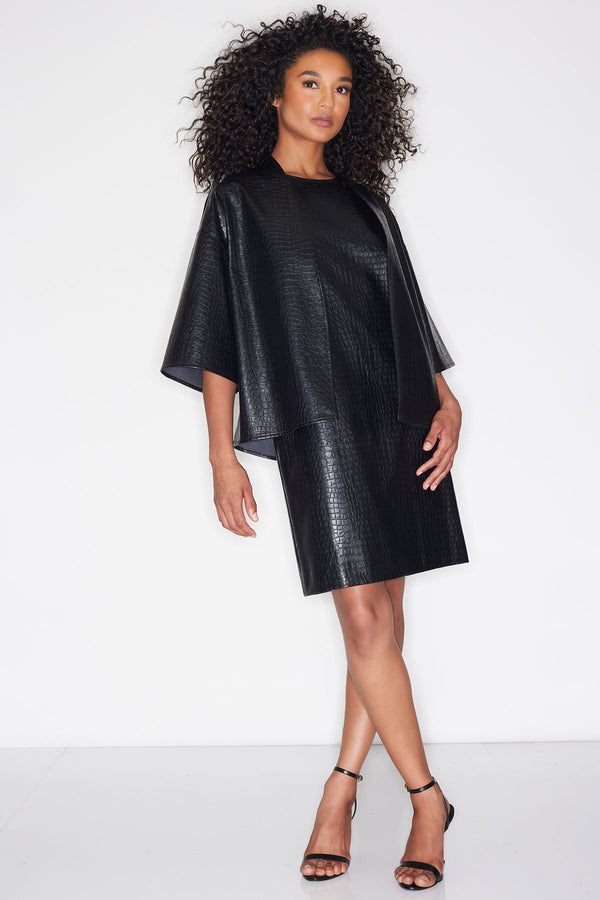 natori Faux Croc Leather Kimono Jacket Black