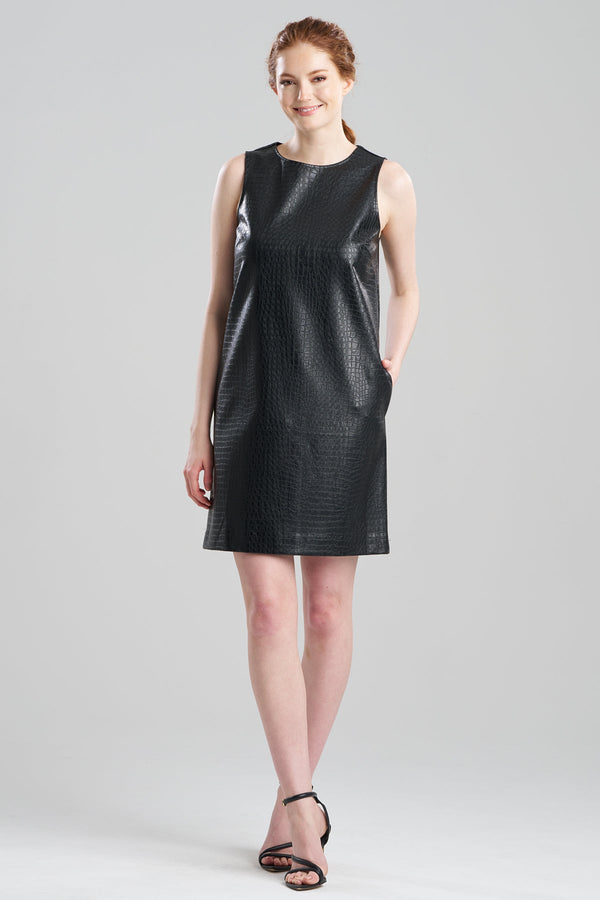Natori Faux Croc Leather Shift Dress Black