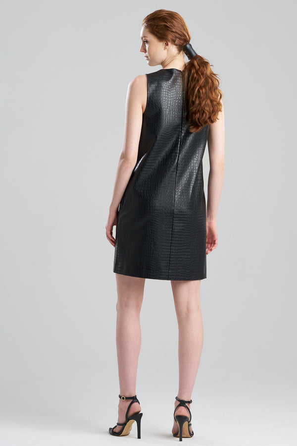 Natori Faux Croc Leather Shift Dress Black