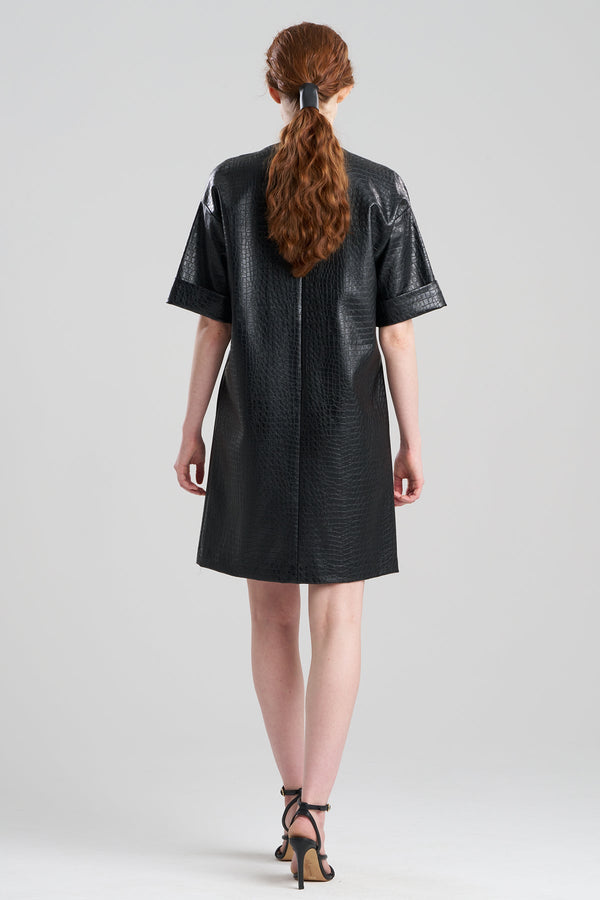 Natori Faux Croc Leather T-Shirt Dress Black