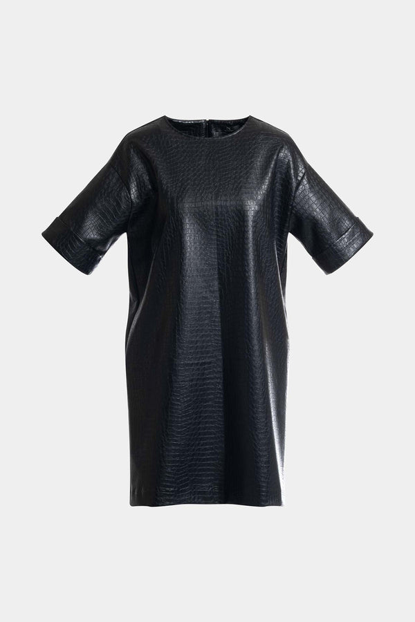 Natori Faux Croc Leather T-Shirt Dress Black