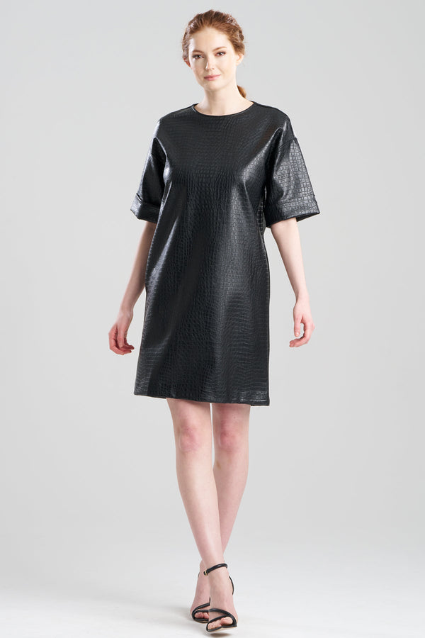 natori Faux Croc Leather T-Shirt Dress Black